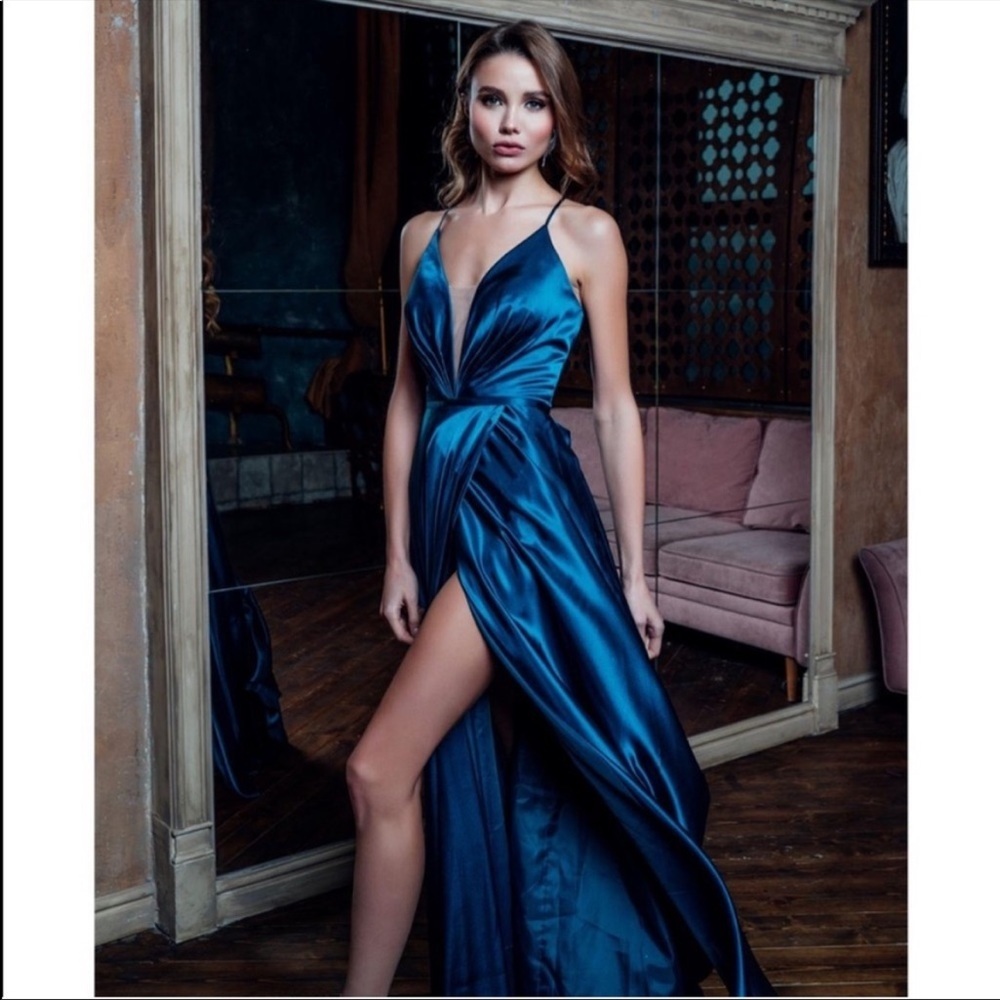 Betsy & Adam Mallard Green Blue Teal Goddess party Dress gown size 4